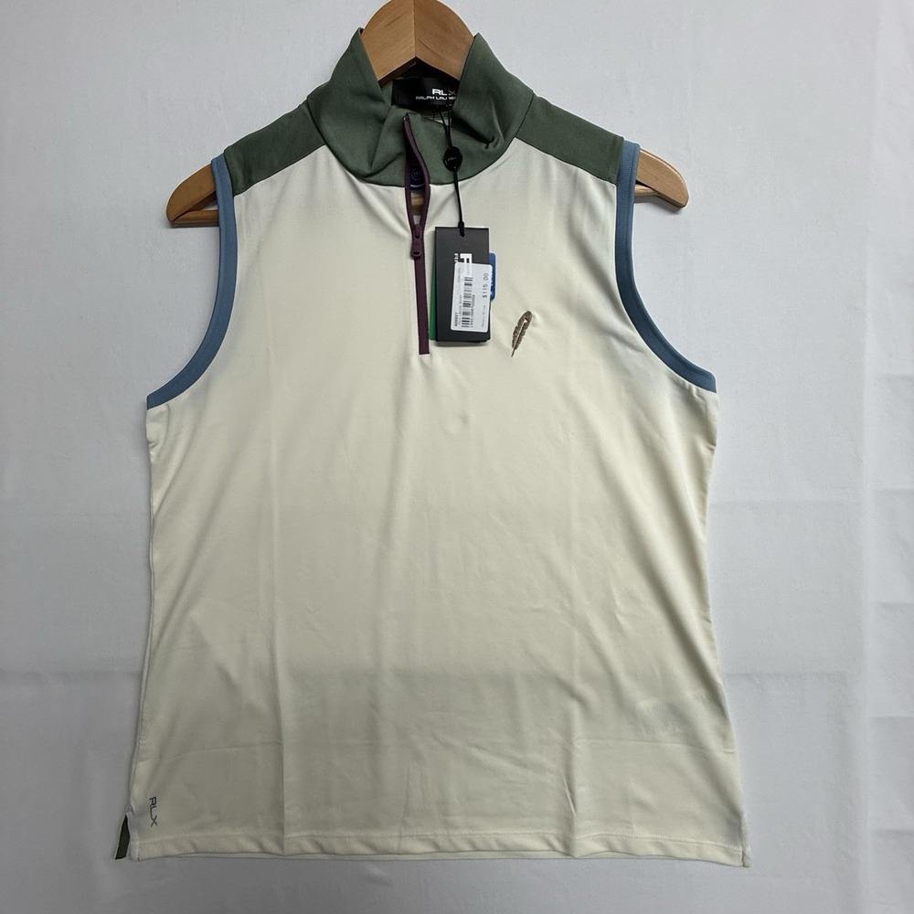 RLX Ralph Lauren NWT Women's Golf Sleeveless 1/4‎ Zip Top L Cream Wicking